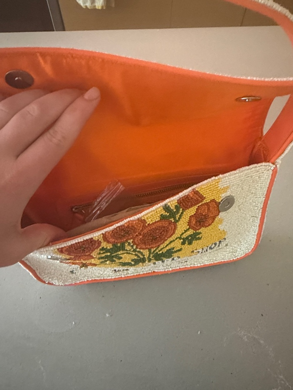 STAUD Seed Shop Beaded Floral Shoulder Bag — Orange and Cream California Poppy - Picture 3 of 5